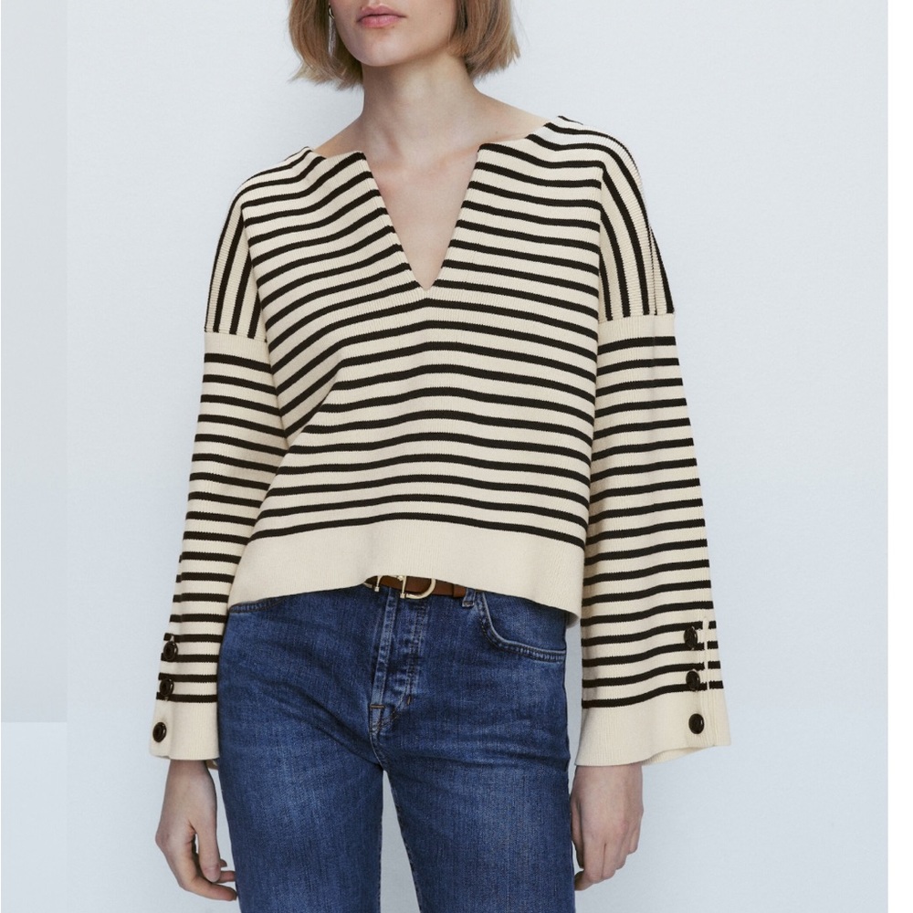 NWOT Massimo Dutti Striped sweater with button details
